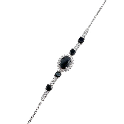 CZ Oval Stone Link Bracelet Sterling Silver