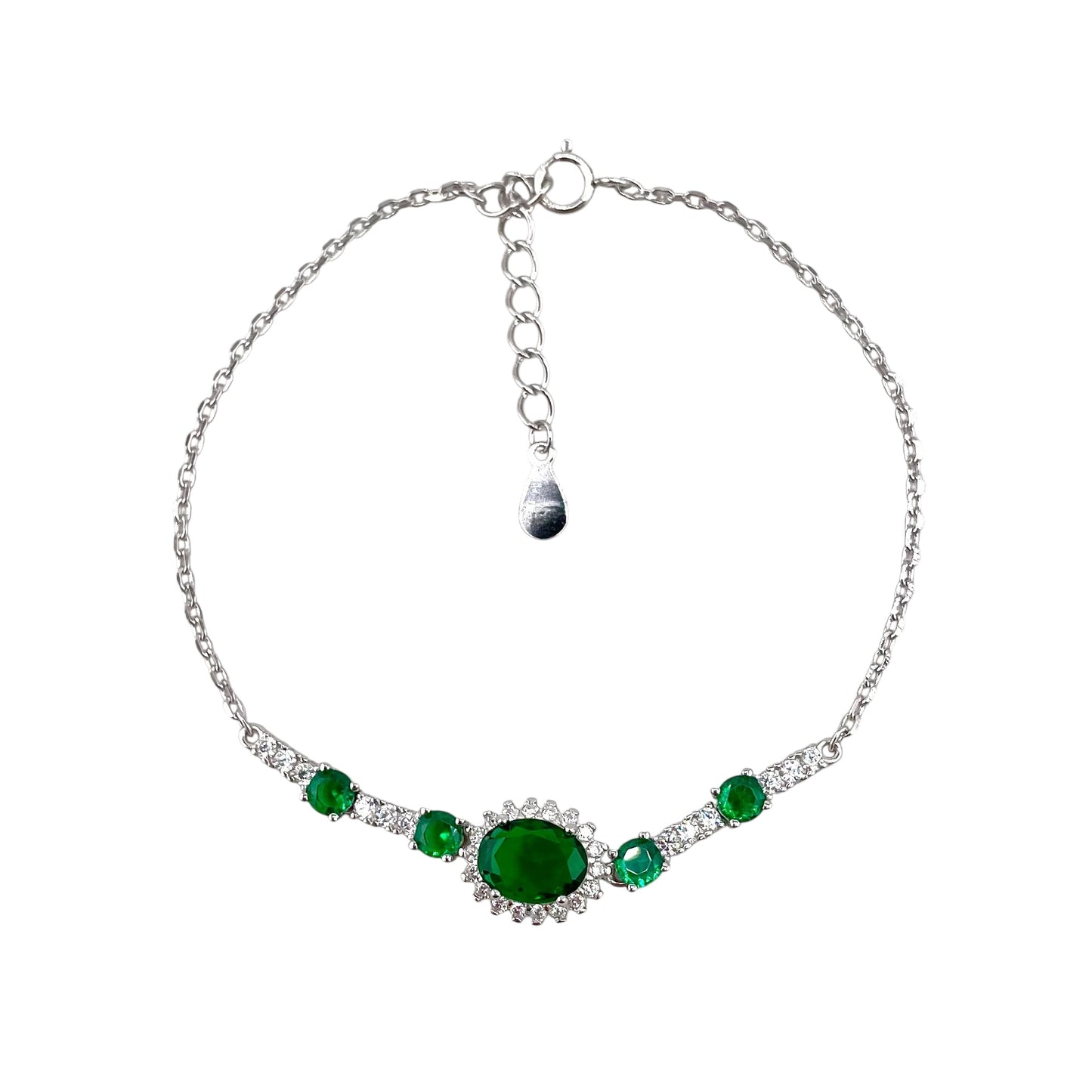 CZ Oval Stone Link Bracelet Sterling Silver