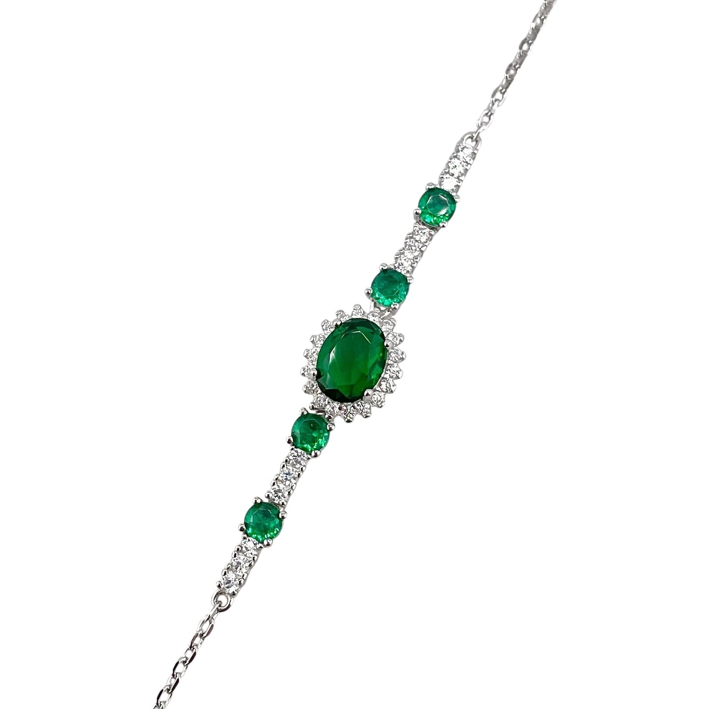 CZ Oval Stone Link Bracelet Sterling Silver