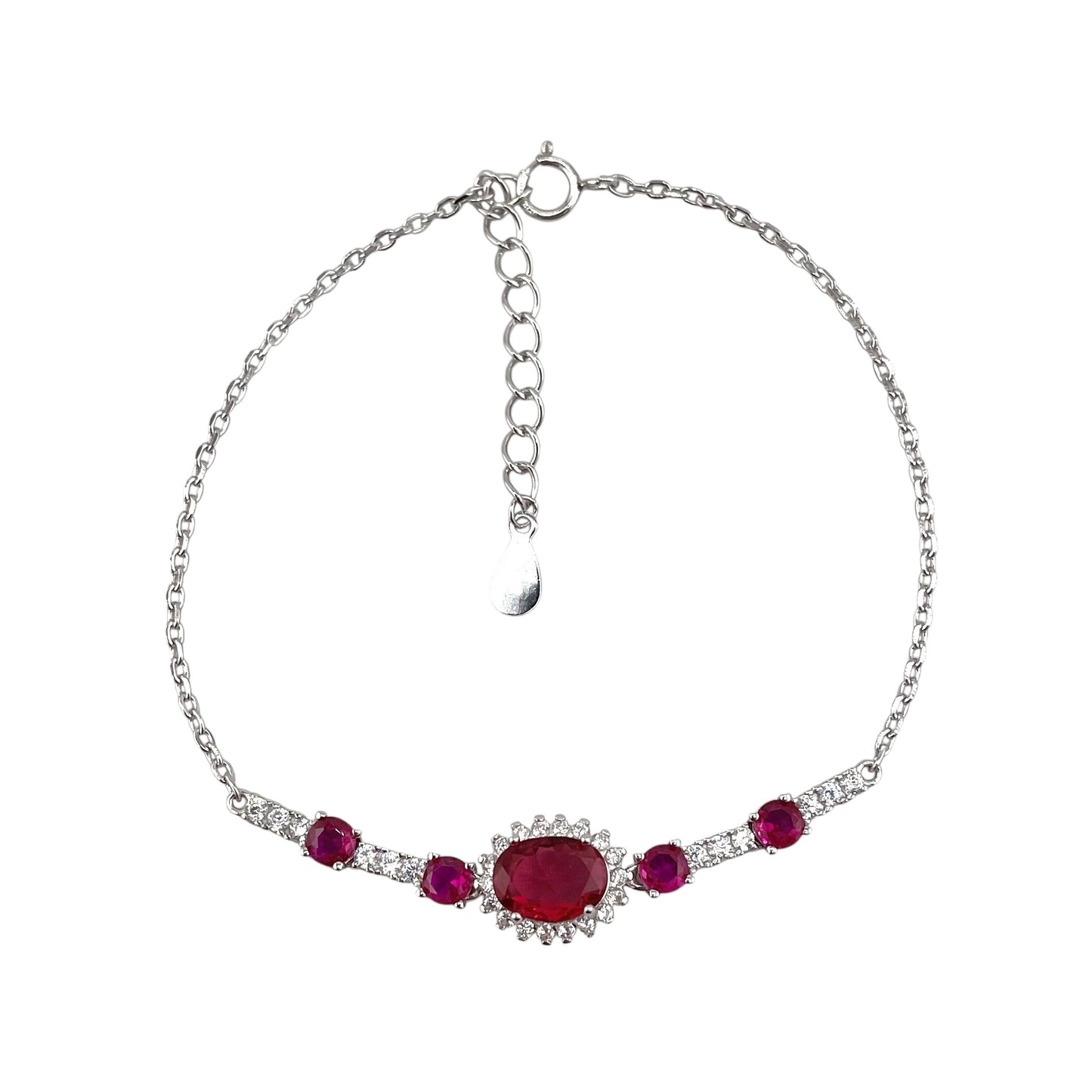 CZ Oval Stone Link Bracelet Sterling Silver