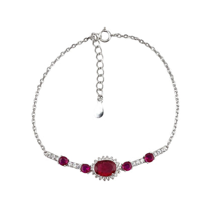 CZ Oval Stone Link Bracelet Sterling Silver