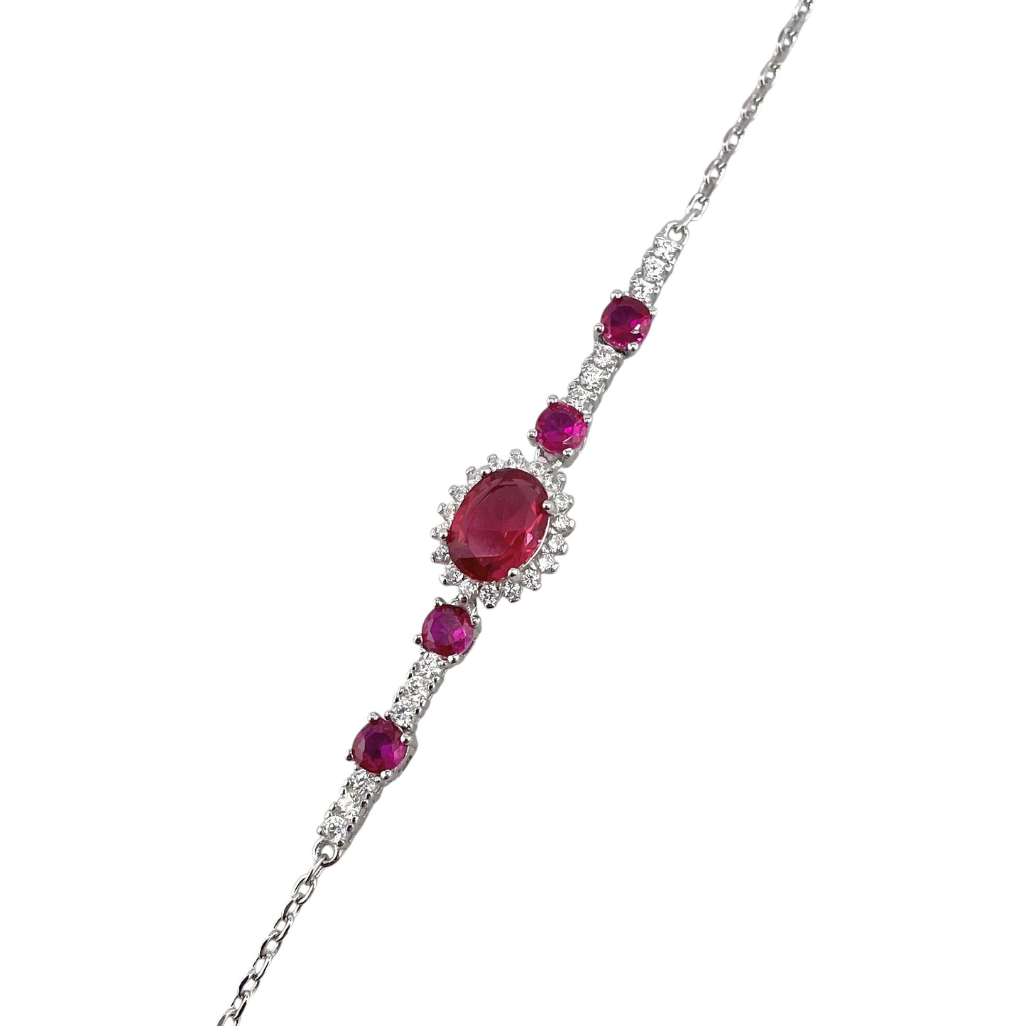 CZ Oval Stone Link Bracelet Sterling Silver