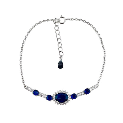 CZ Oval Stone Link Bracelet Sterling Silver