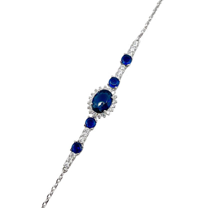 CZ Oval Stone Link Bracelet Sterling Silver