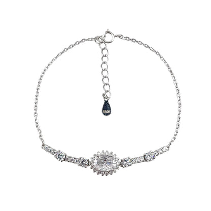 CZ Oval Stone Link Bracelet Sterling Silver