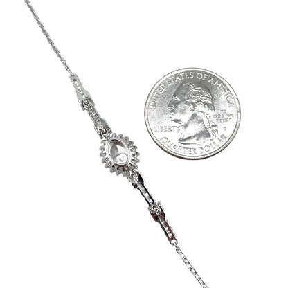 CZ Oval Stone Link Bracelet Sterling Silver