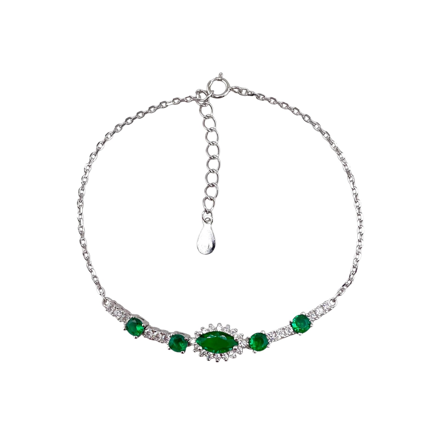 CZ Marquis Stone Link Bracelet Sterling Silver