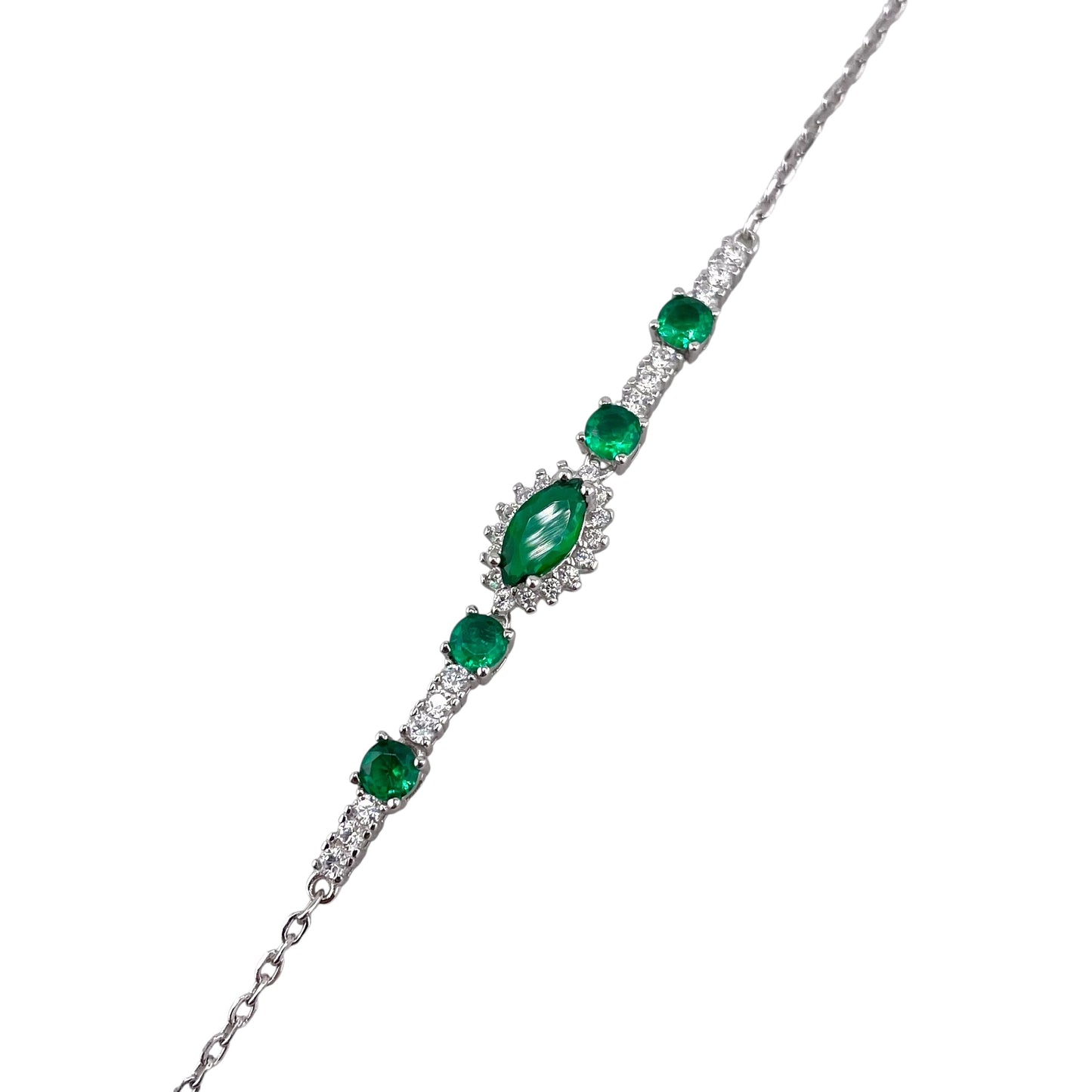 CZ Marquis Stone Link Bracelet Sterling Silver