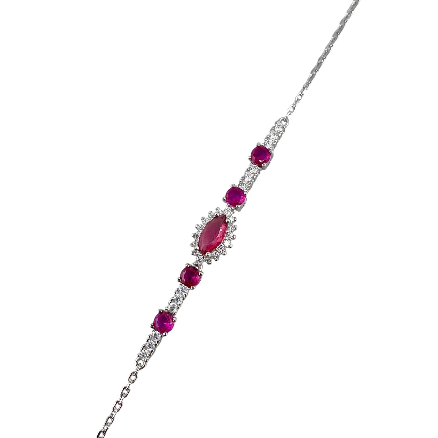 CZ Marquis Stone Link Bracelet Sterling Silver