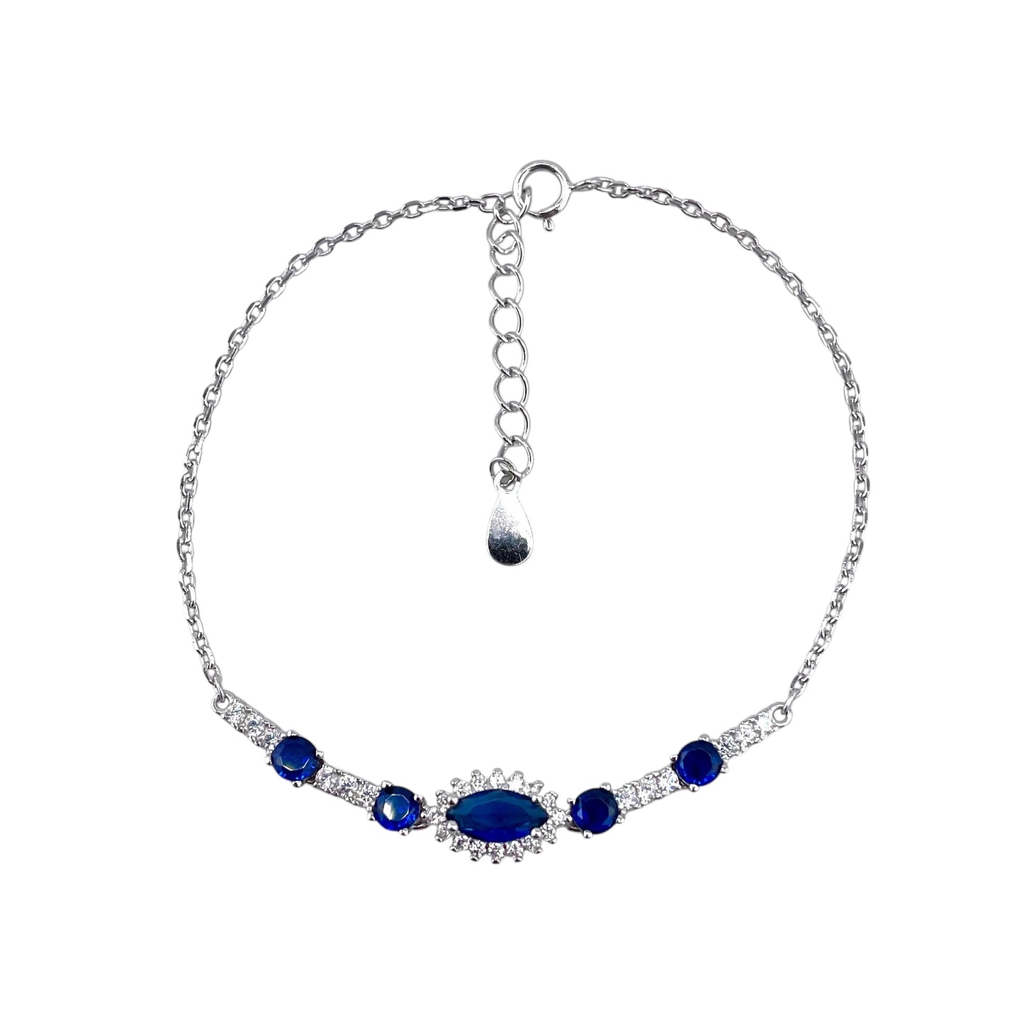 CZ Marquis Stone Link Bracelet Sterling Silver