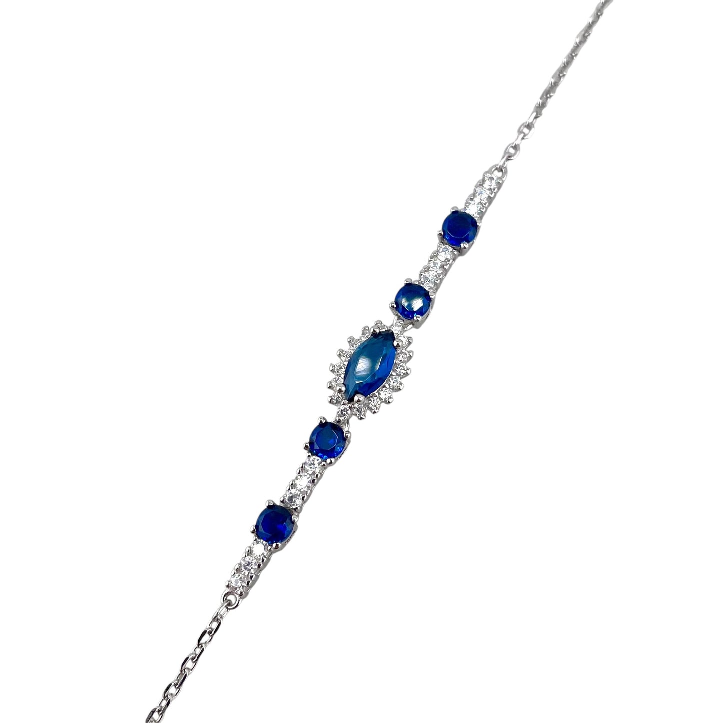 CZ Marquis Stone Link Bracelet Sterling Silver