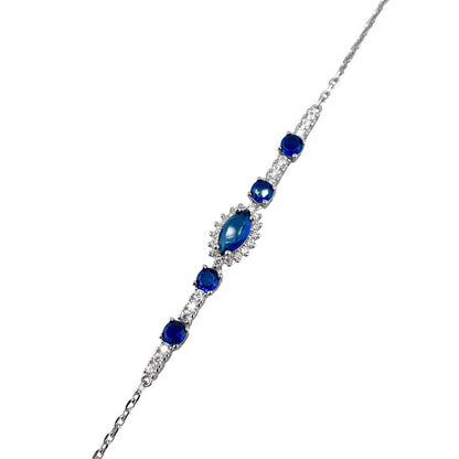 CZ Marquis Stone Link Bracelet Sterling Silver