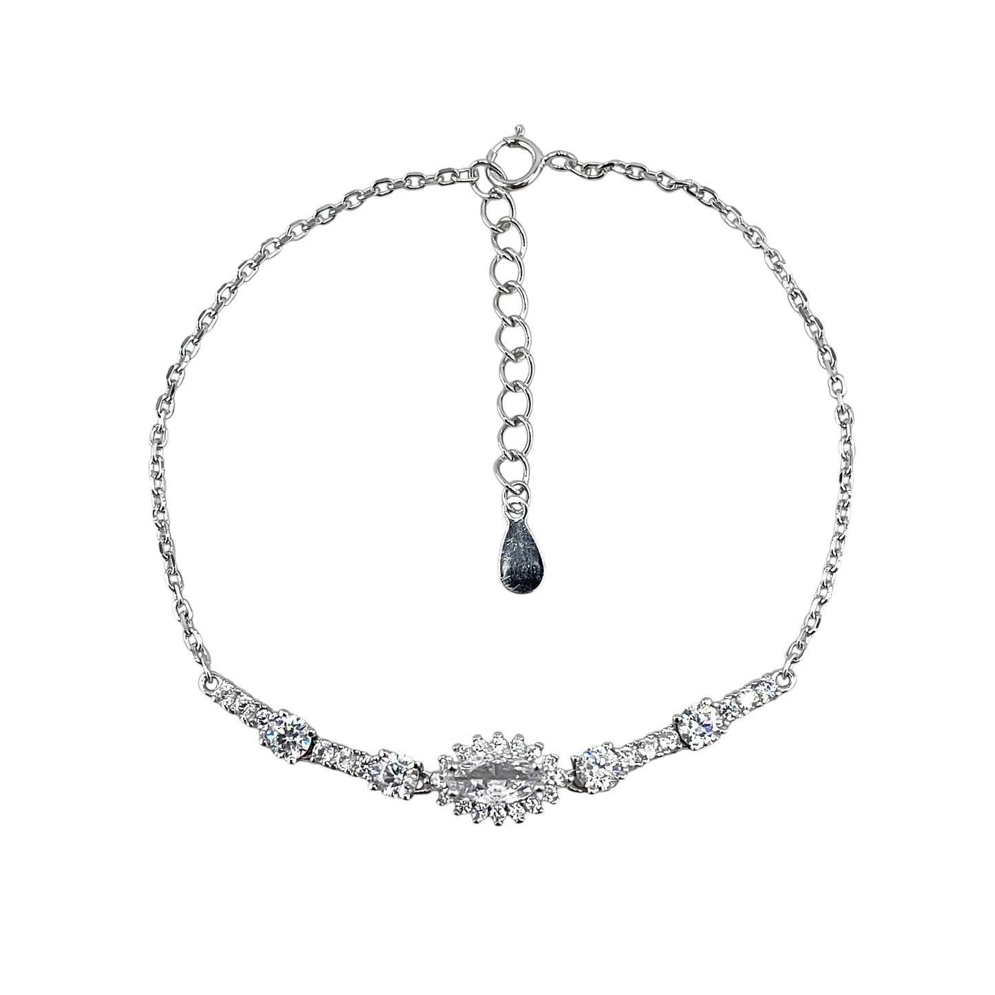 CZ Marquis Stone Link Bracelet Sterling Silver