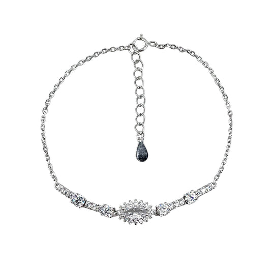 CZ Marquis Stone Link Bracelet Sterling Silver