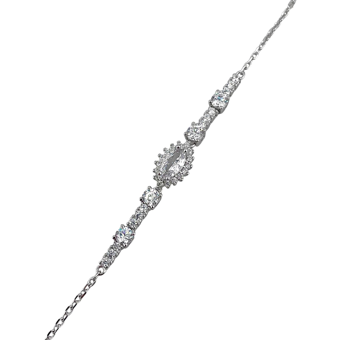 CZ Marquis Stone Link Bracelet Sterling Silver