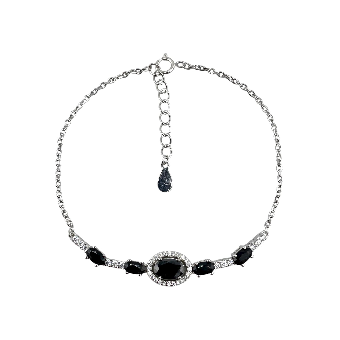 CZ White Oval Stone Link Bracelet Sterling Silver