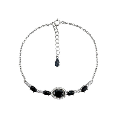 CZ White Oval Stone Link Bracelet Sterling Silver