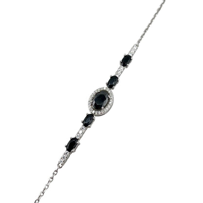CZ White Oval Stone Link Bracelet Sterling Silver