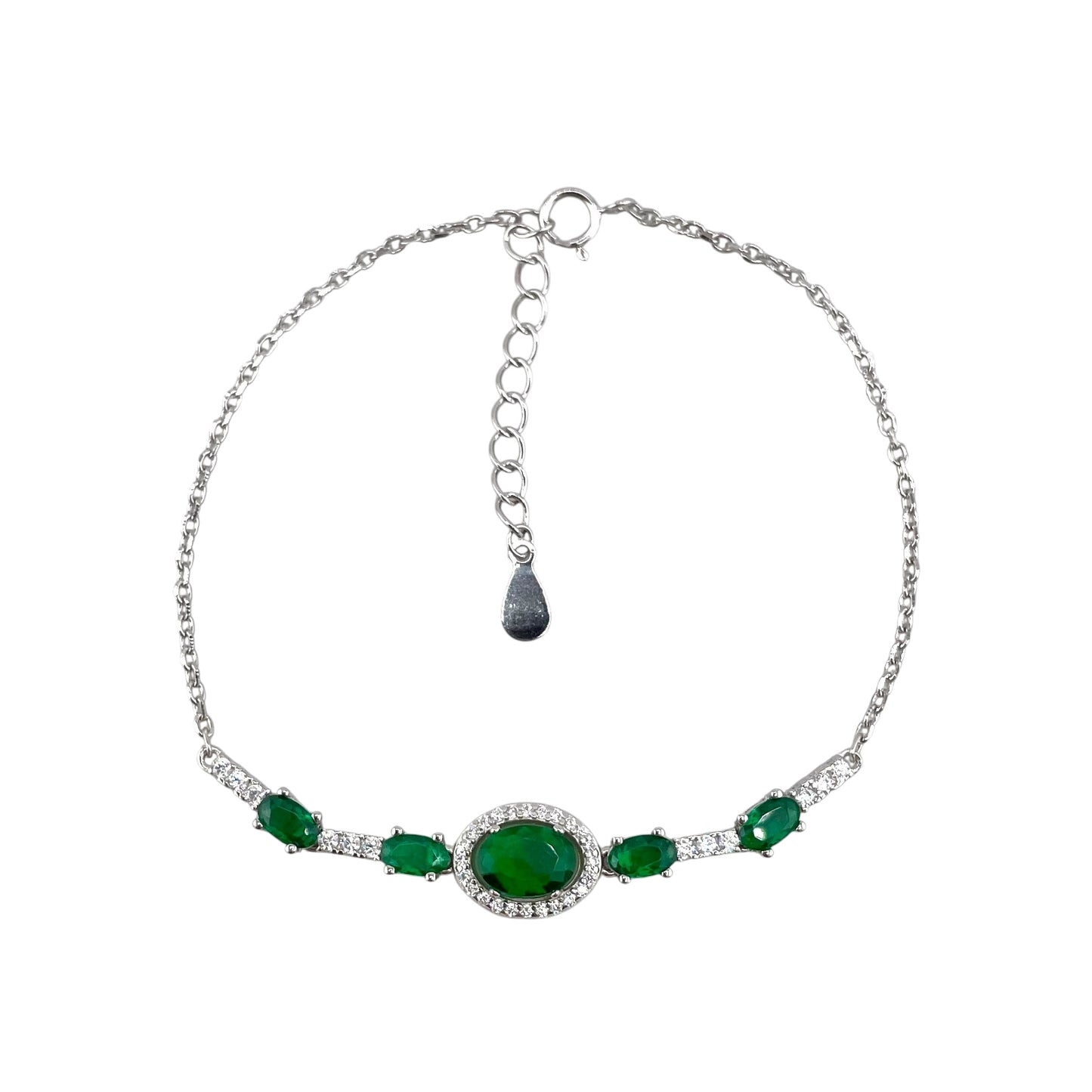 CZ White Oval Stone Link Bracelet Sterling Silver