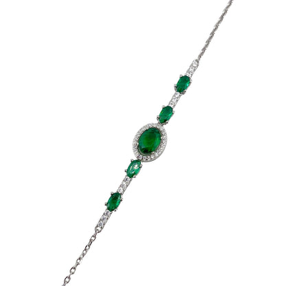 CZ White Oval Stone Link Bracelet Sterling Silver