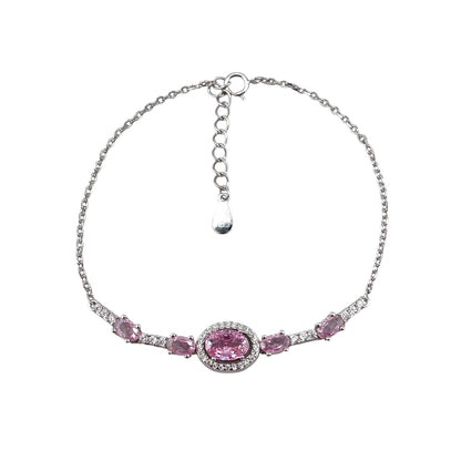 CZ White Oval Stone Link Bracelet Sterling Silver