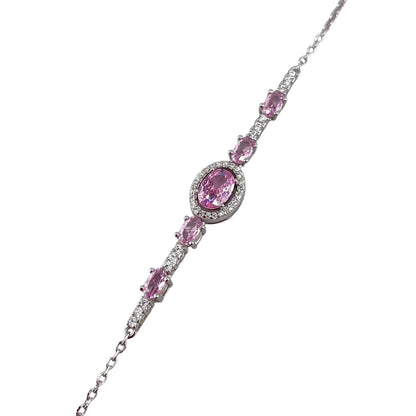 CZ White Oval Stone Link Bracelet Sterling Silver