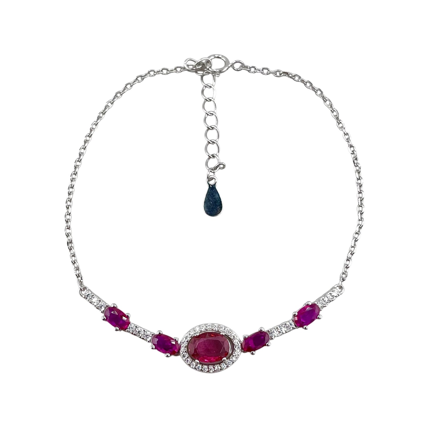 CZ White Oval Stone Link Bracelet Sterling Silver