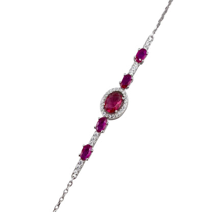 CZ White Oval Stone Link Bracelet Sterling Silver