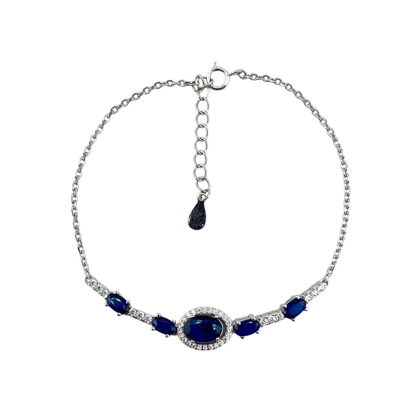 CZ White Oval Stone Link Bracelet Sterling Silver