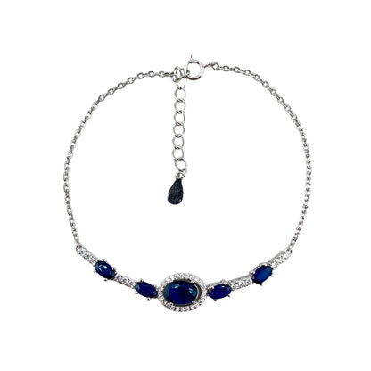 CZ White Oval Stone Link Bracelet Sterling Silver
