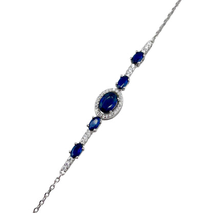 CZ White Oval Stone Link Bracelet Sterling Silver