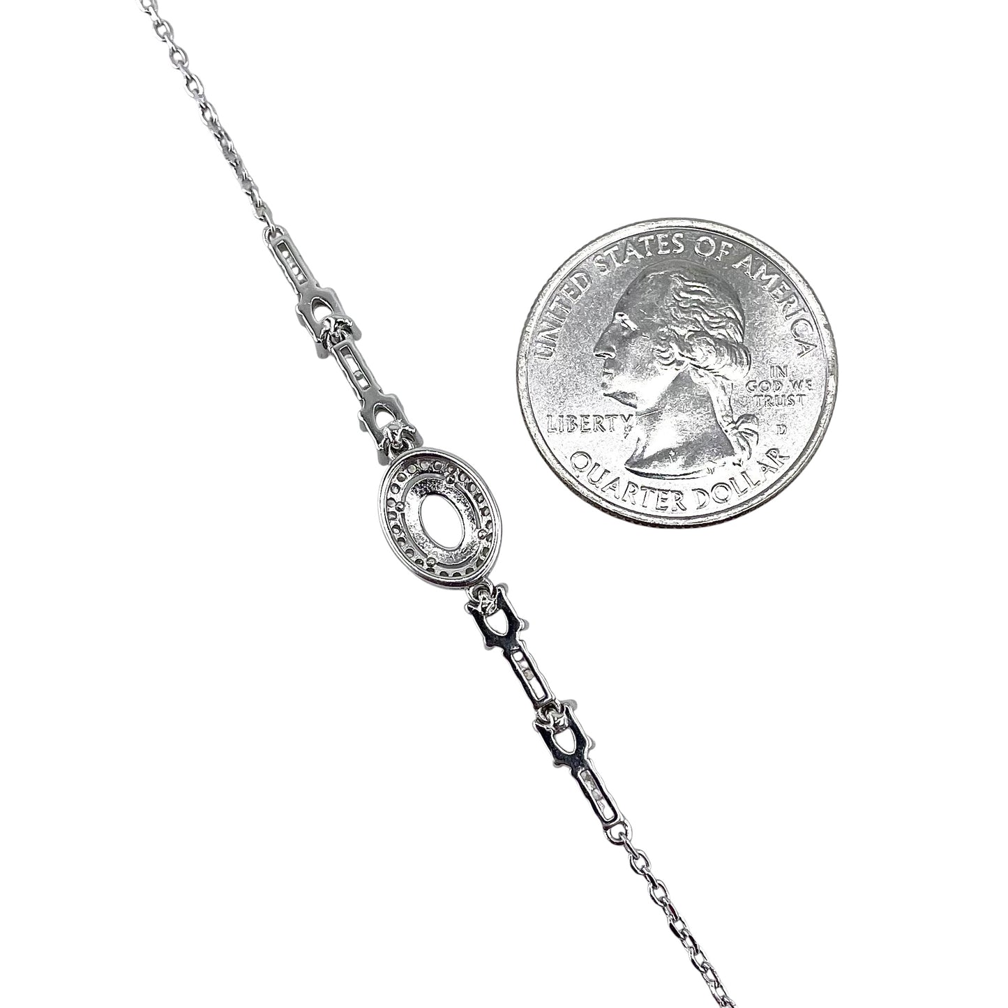 CZ White Oval Stone Link Bracelet Sterling Silver