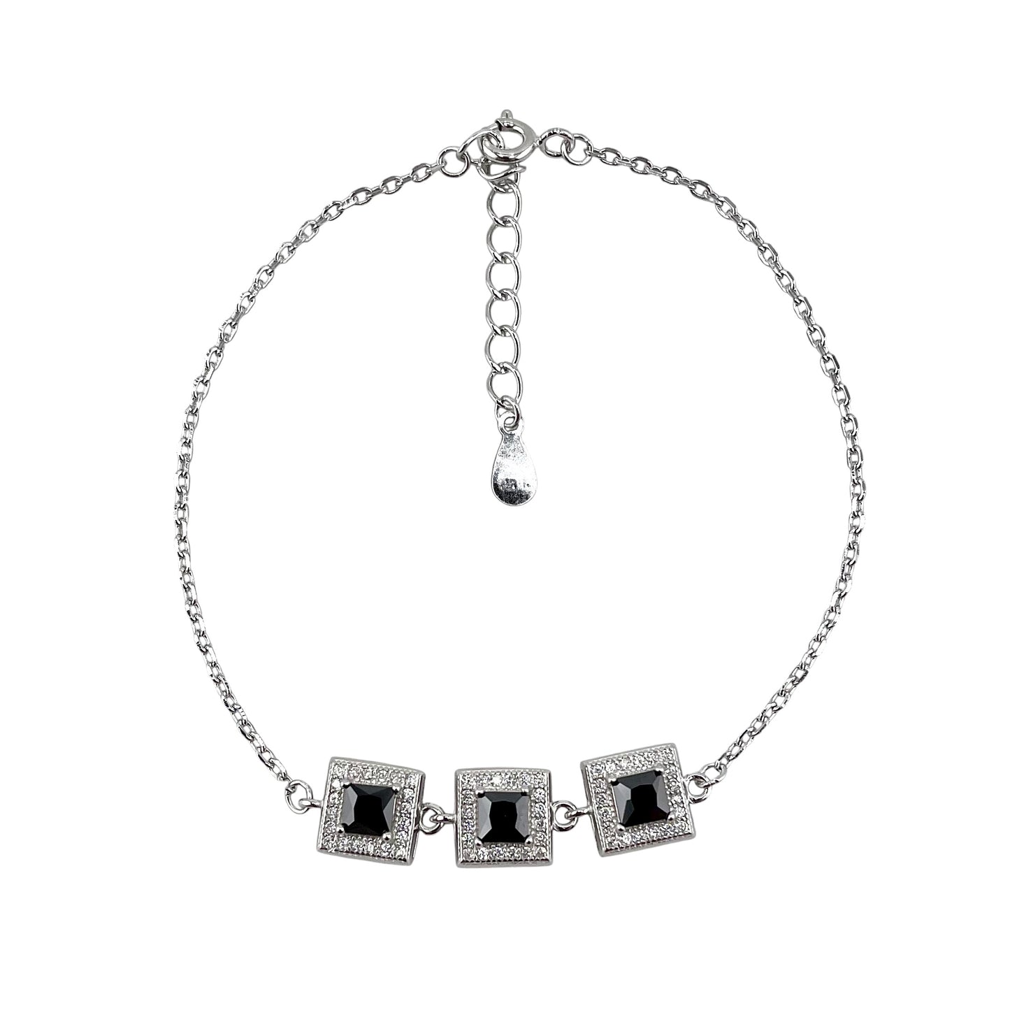CZ Square Stone Link Bracelet Sterling Silver