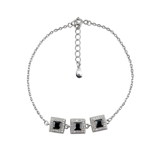 CZ Square Stone Link Bracelet Sterling Silver