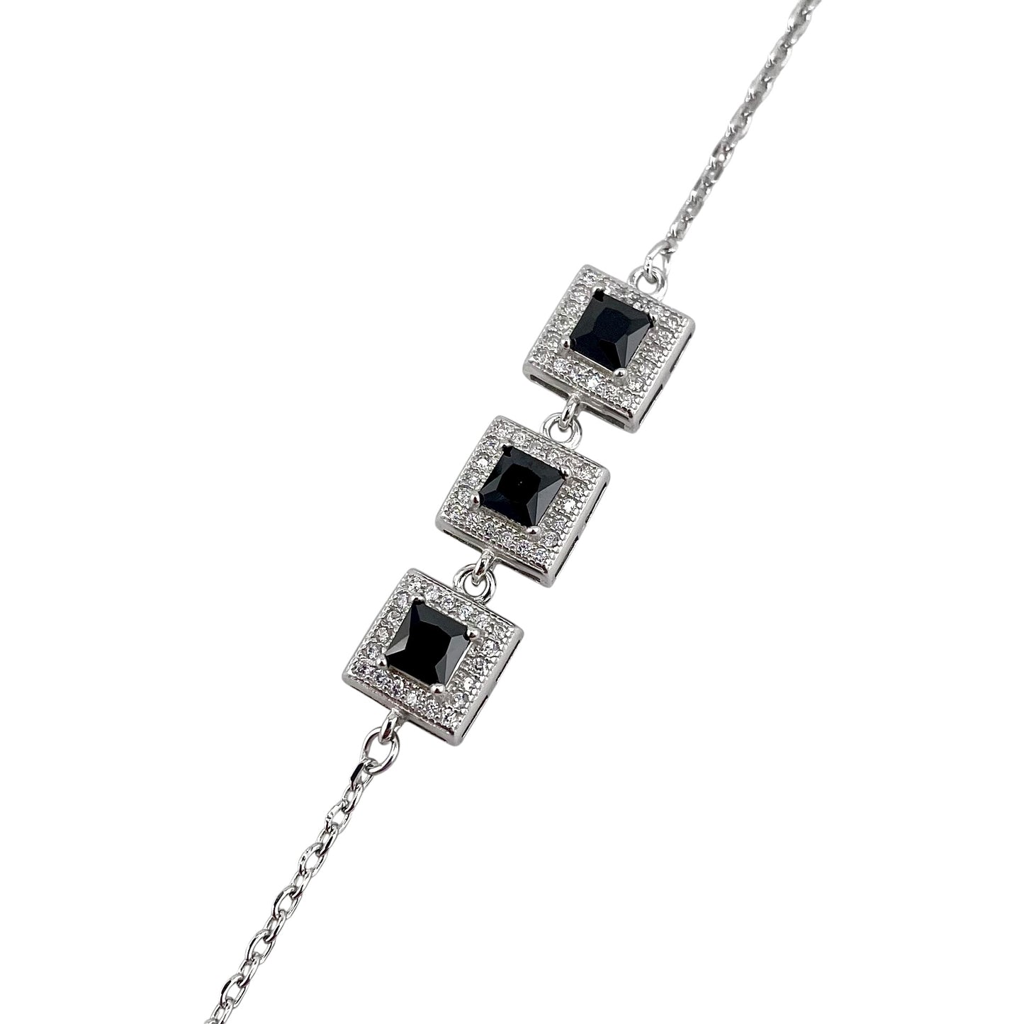 CZ Square Stone Link Bracelet Sterling Silver