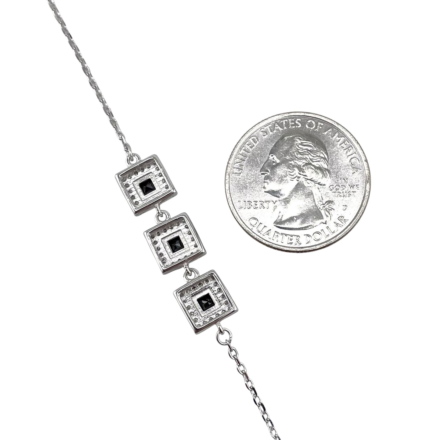 CZ Square Stone Link Bracelet Sterling Silver