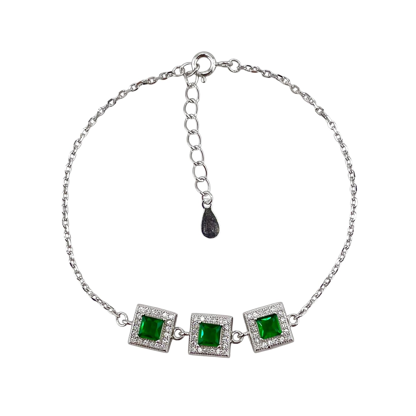 CZ Square Stone Link Bracelet Sterling Silver