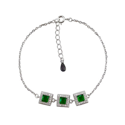 CZ Square Stone Link Bracelet Sterling Silver