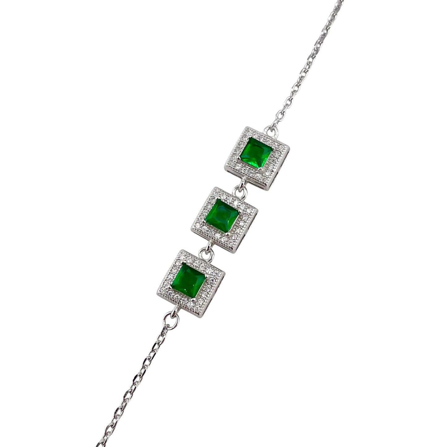CZ Square Stone Link Bracelet Sterling Silver