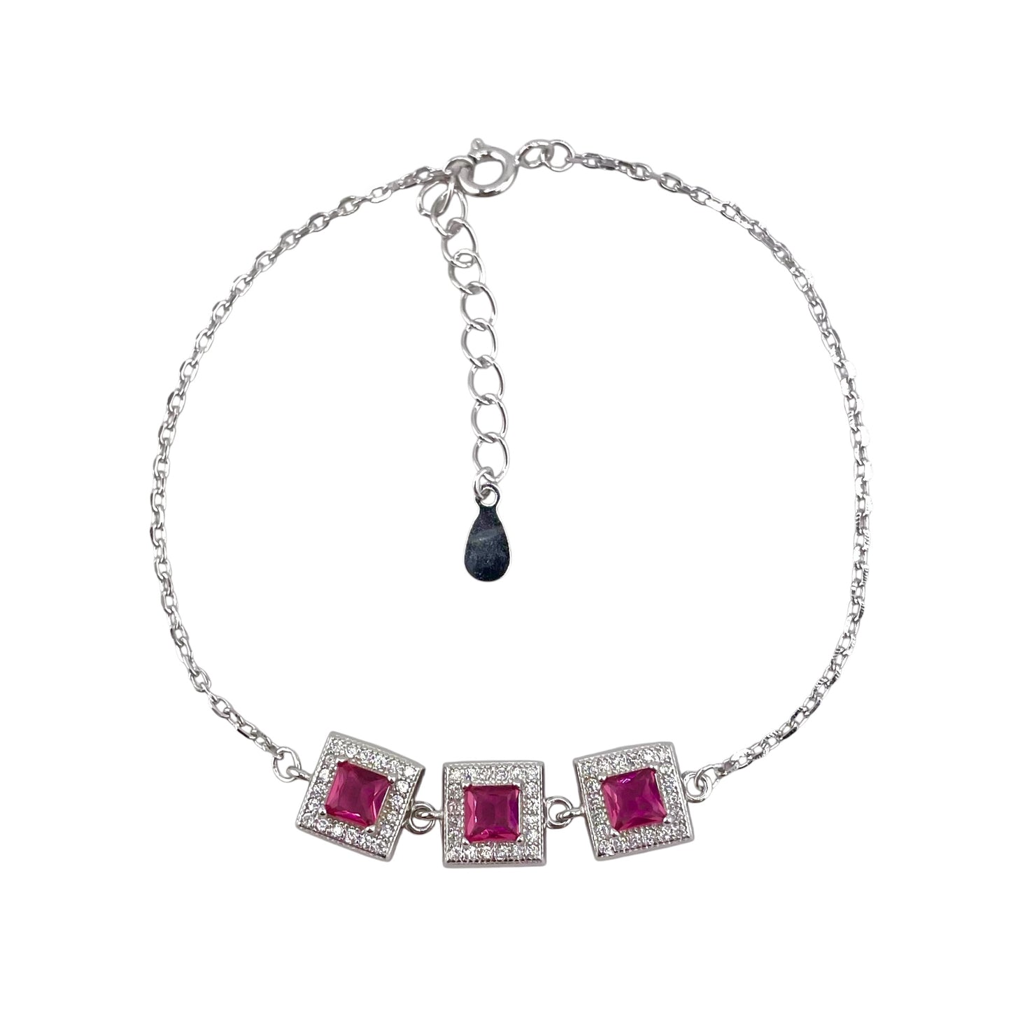 CZ Square Stone Link Bracelet Sterling Silver