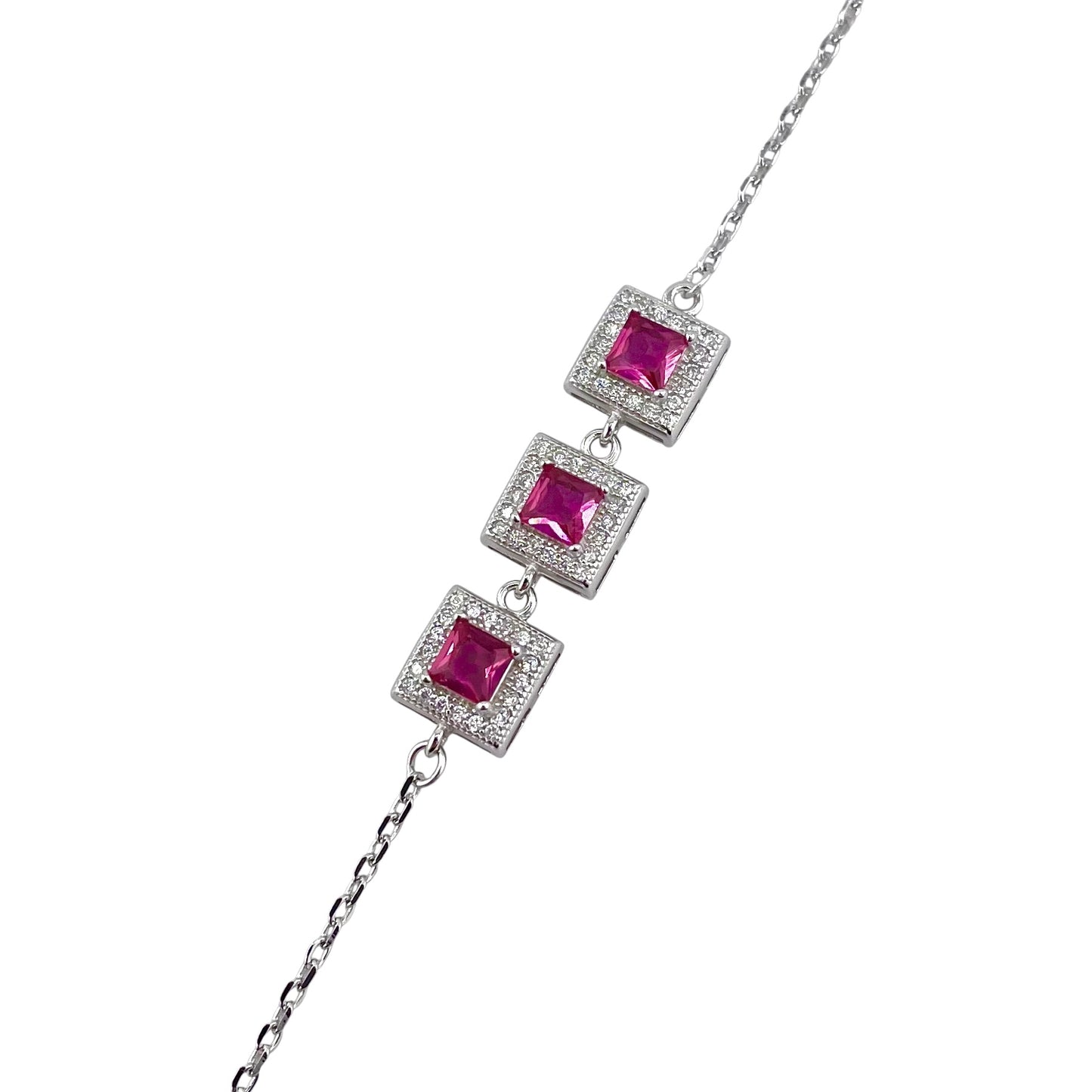 CZ Square Stone Link Bracelet Sterling Silver