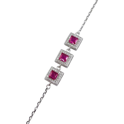 CZ Square Stone Link Bracelet Sterling Silver