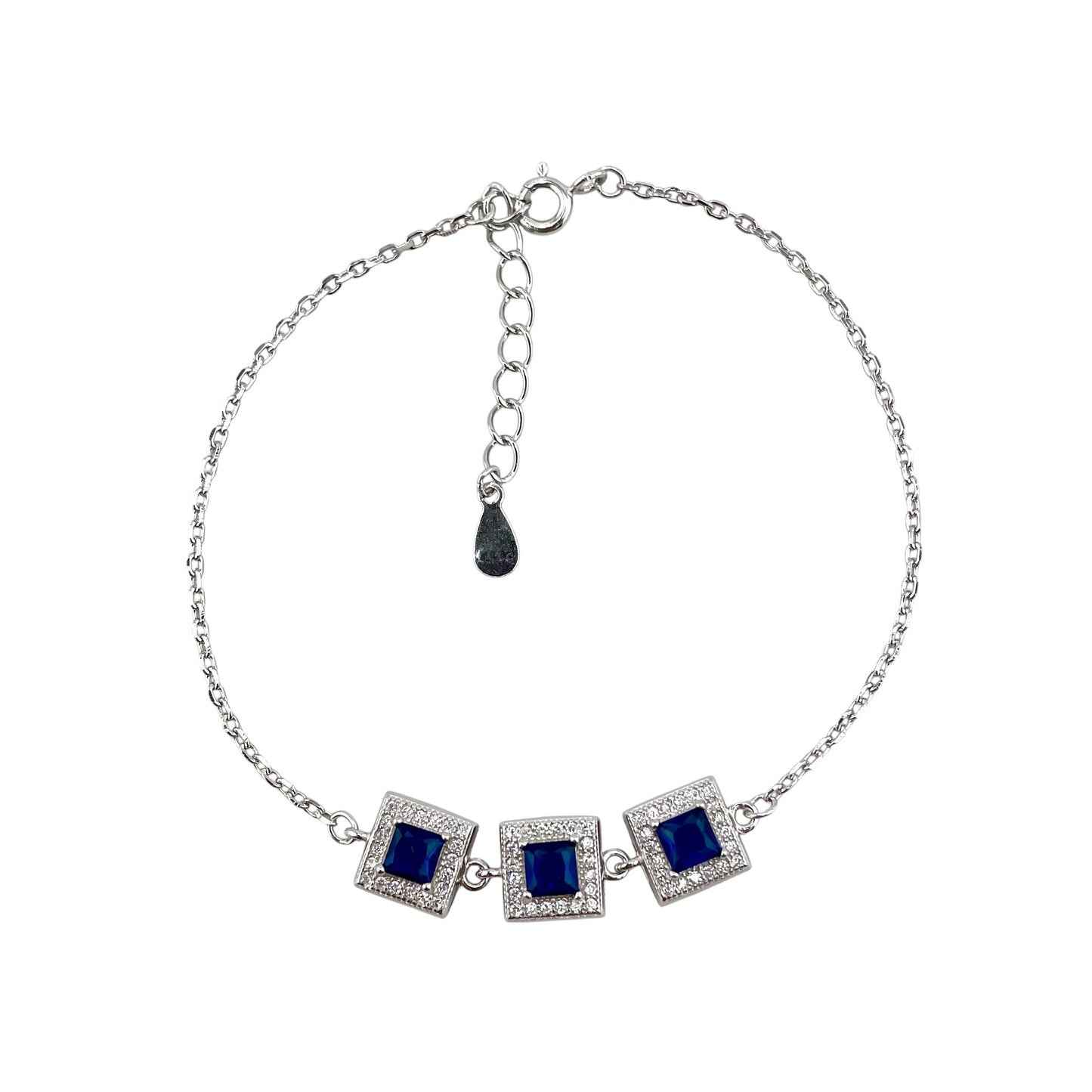 CZ Square Stone Link Bracelet Sterling Silver