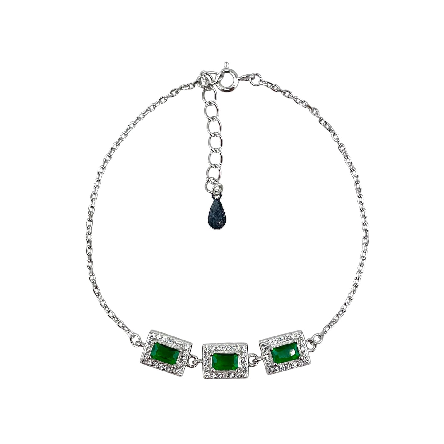 CZ Rectangle Stone Link Bracelet Sterling Silver