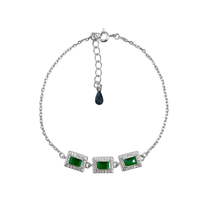 CZ Rectangle Stone Link Bracelet Sterling Silver