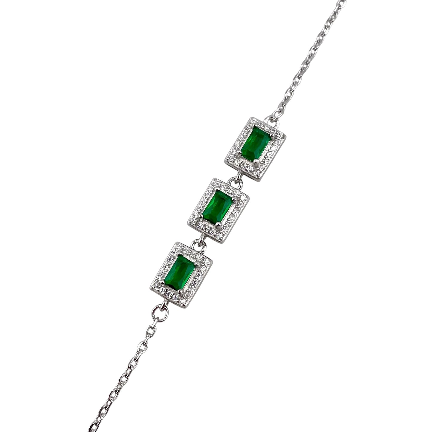 CZ Rectangle Stone Link Bracelet Sterling Silver