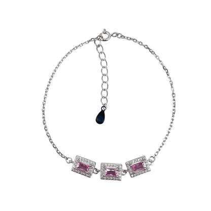 CZ Rectangle Stone Link Bracelet Sterling Silver