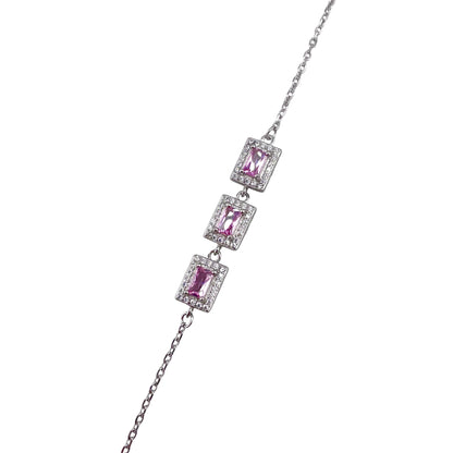 CZ Rectangle Stone Link Bracelet Sterling Silver