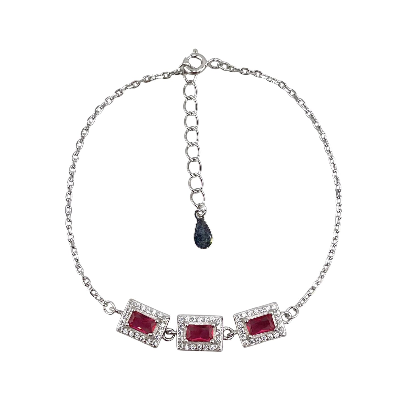 CZ Rectangle Stone Link Bracelet Sterling Silver