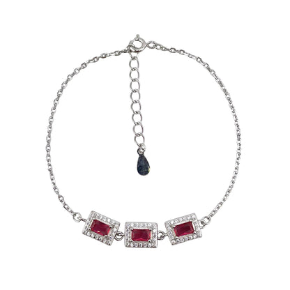CZ Rectangle Stone Link Bracelet Sterling Silver